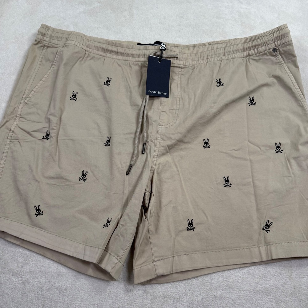 Psycho Bunny Mens All Over Embroidered Logo Shorts Beige XXXL B6R758ARCE